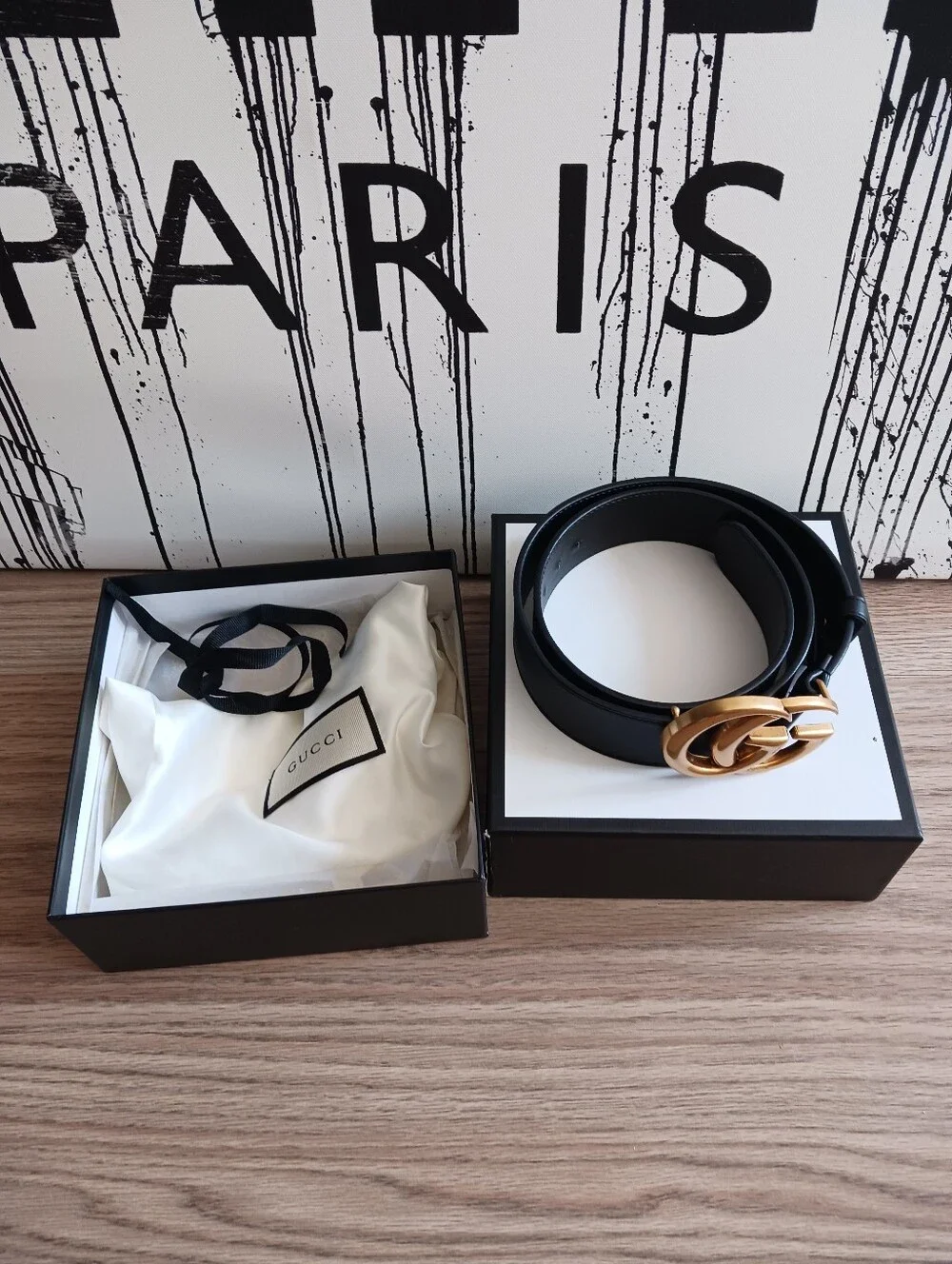 Gucci Black Leather Belt With Double GG Buckle Size 80-32